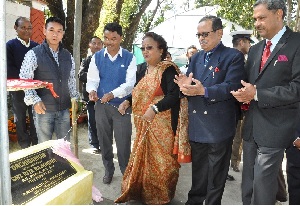 TThe First Lady of the State Smt Rita Rajkhowa inaugurating an �Orchidarium� at Raj Bhavan, Itanagar on 27th January 2016. Also seen: The Governor of Arunachal Pradesh Shri JP Rajkhowa and PCCF Dr. Shashi Kumar.